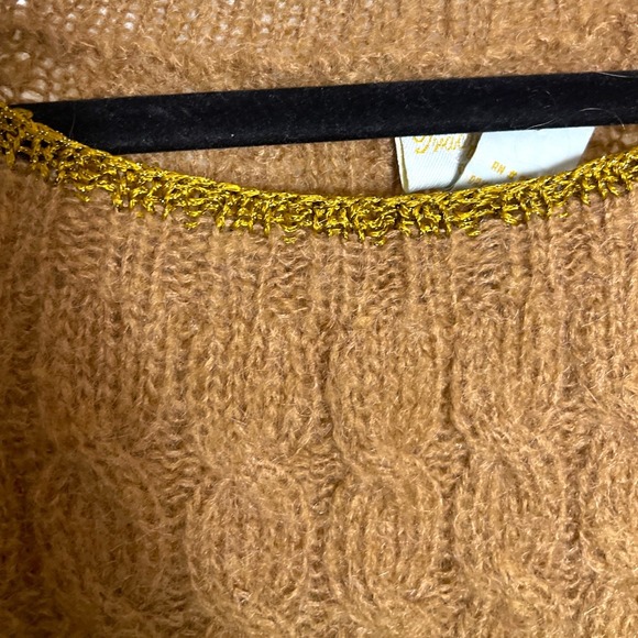 Tracy Reese Cable Knit Metallic Trim Sweater Top Tan Gold Cap Sleeve L - Picture 3 of 5